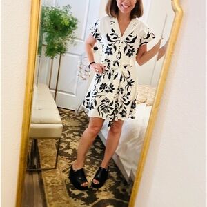 Zara linen dress! Button down! Self waist tie! Short sleeve! Mini